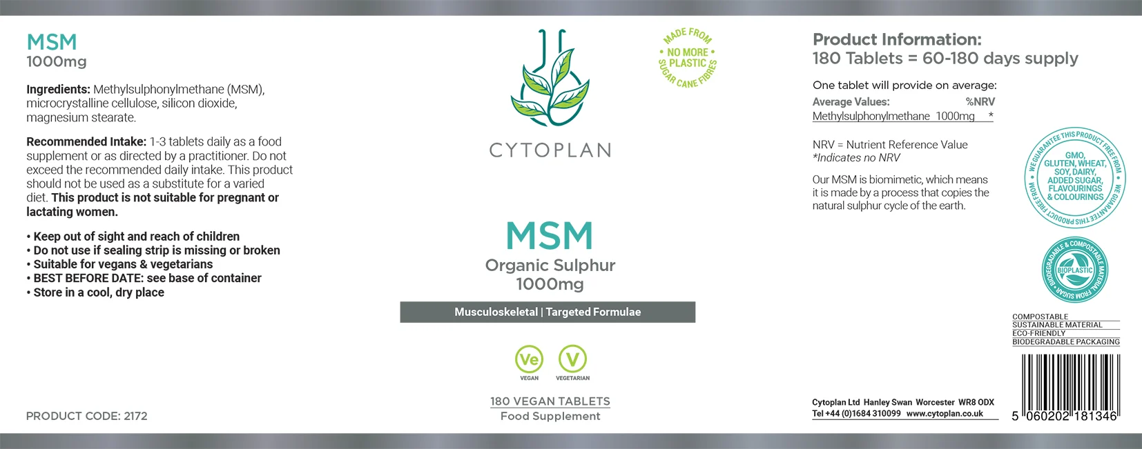 MSM – ORGAANILINE VÄÄVEL 1000MG (Metüül sulfonüül metaan),  60 TABLETTI, cytoplan TOIDULISAND.webp